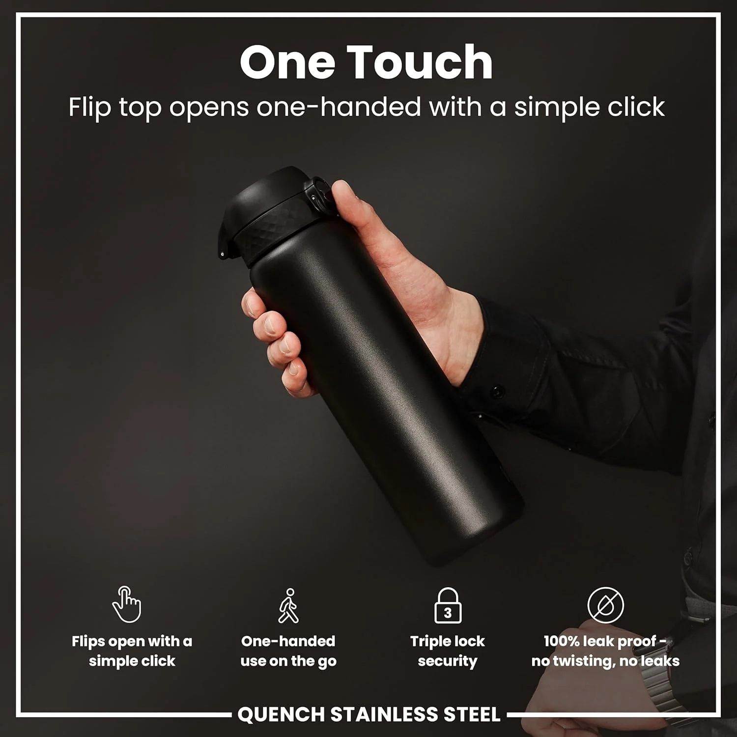 Quench 1 Litre Stainless Steel Water Bottle 1200 ml/40 oz Black - Image 5